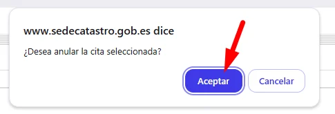 Aceptar la anulacion de la cita del Catastro