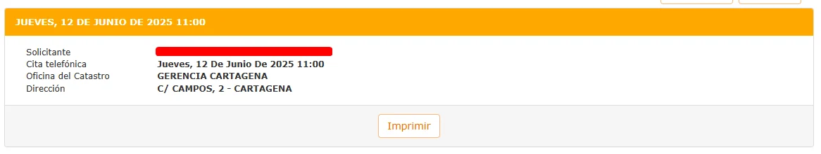 Cita en el catastro modificada correctamente